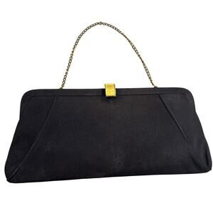 40’s-50’s VTG Handbag Clutch Black Evening Party Purse With Gold Chain & Clasp